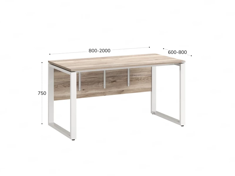 Стол прямой, О-опоры, экран ЛДСП,парящая стол-ца 800x700x750 RM008-8x7 Дуб Маувелла/Белый