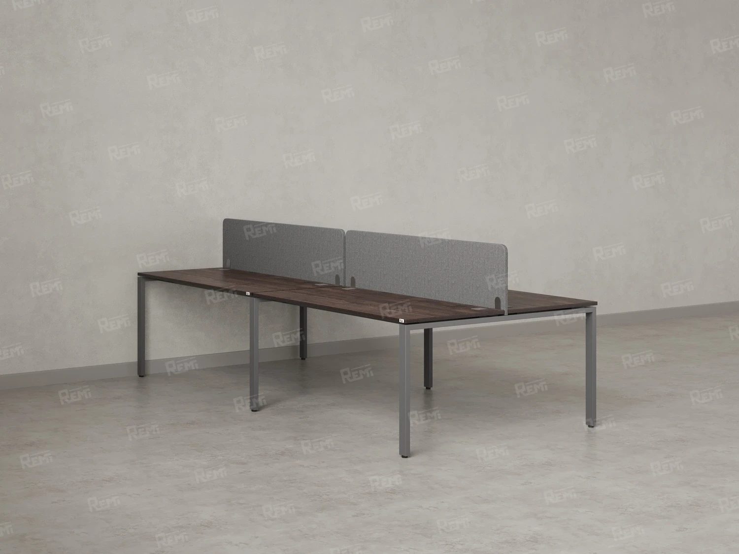 Бенч-система, 4 рабочих места, на П-образных опорах, 2 тканевых экранов 2000x1400x750 RM166-3-10x14 Дуб Апрельский шоколад/Серый