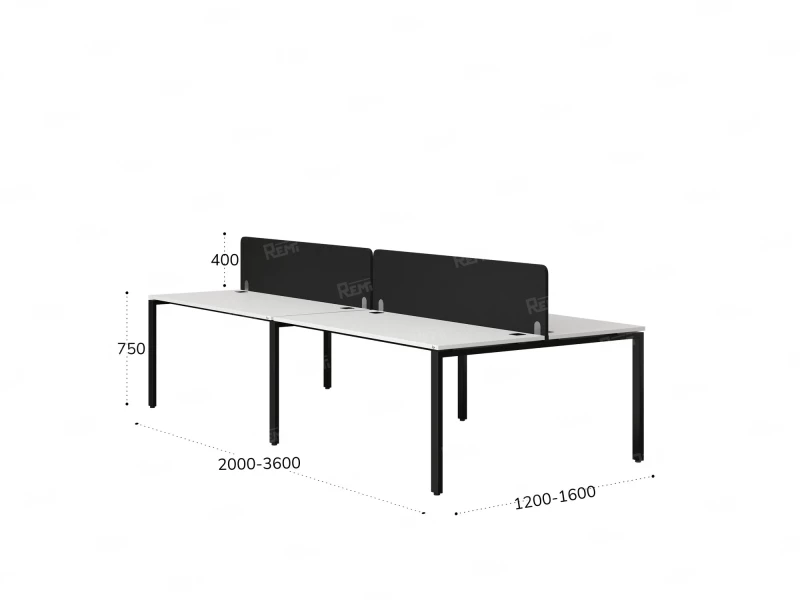 Бенч-система, 4 рабочих места, на П-образных опорах, 2 тканевых экранов 2800x1600x750 RM166-3-14x16 Белый/Черный