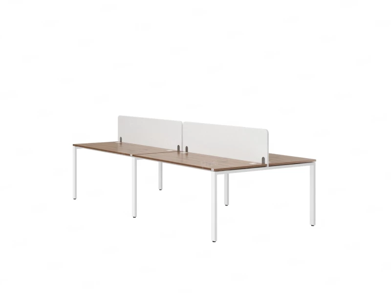 Бенч-система, 4 рабочих места, на П-образных опорах, 2 тканевых экранов 3600x1600x750 RM166-3-18x16 Дуб Юстус/Белый