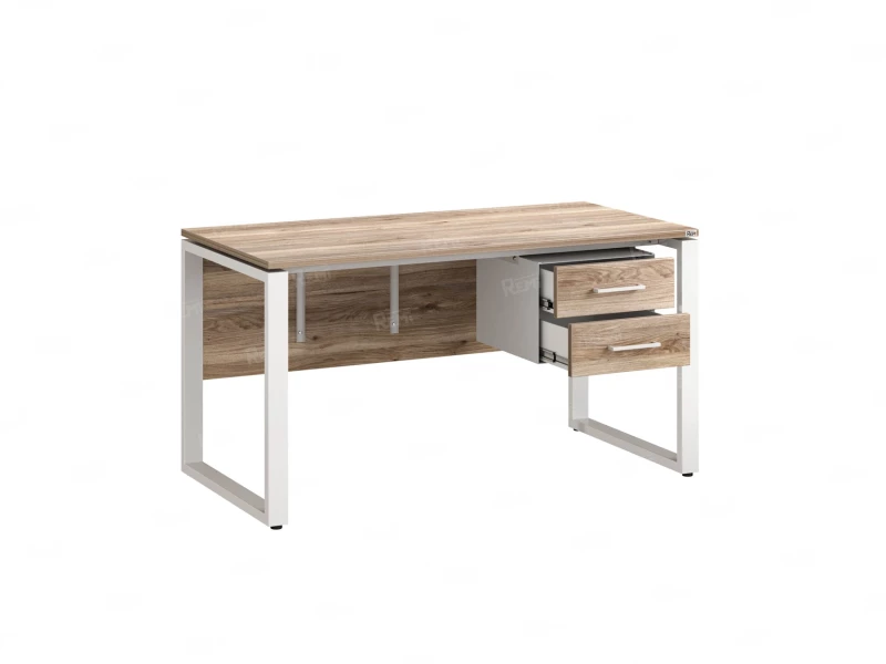 Стол прямой, подвесная тумба, ЛДСП экран, О-опора 1600x600x750 RM033-16x6 Дуб Маувелла/Белый