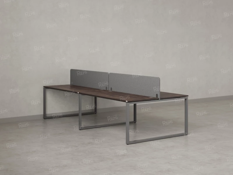 Бенч-система, 4 рабочих места, на О-образных опорах, 2 тканевых экранов 3200x1600x750 RM170-3-16x16 Дуб Апрельский шоколад/Серый