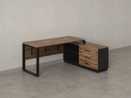 Стол прямой с тумбой R, ЛДСП экран, О-опора 1600x600x750 RM012R-16x6 Дуб Юстус/Черный