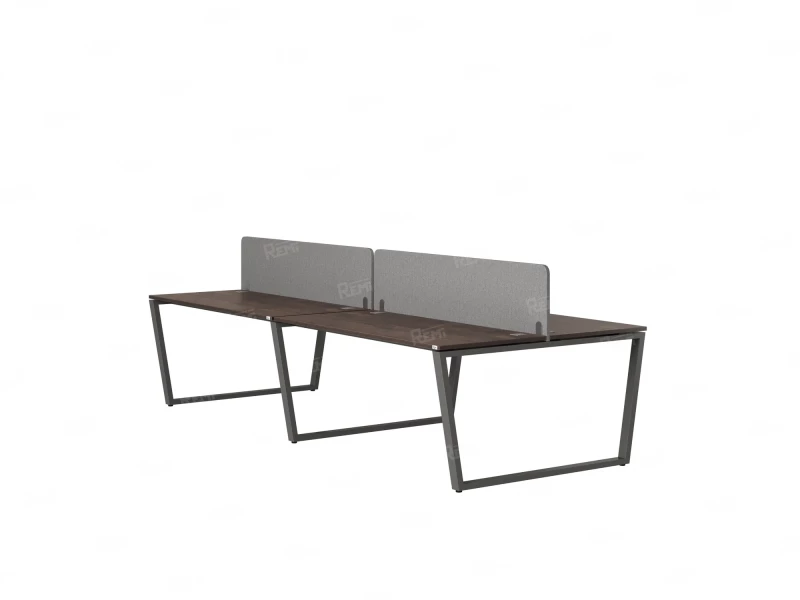 Бенч-система, 4 рабочих места, на U-образных опорах, 2 тканевых экранов 2000x1400x750 RM173-3-10x14 Дуб Апрельский шоколад/Серый