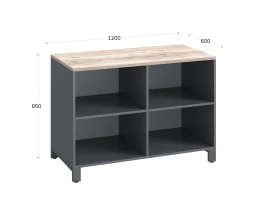 Стеллаж низкий, 4 ячейки 1200х600х850 RM145-12x6 Дуб Маувелла/Серый