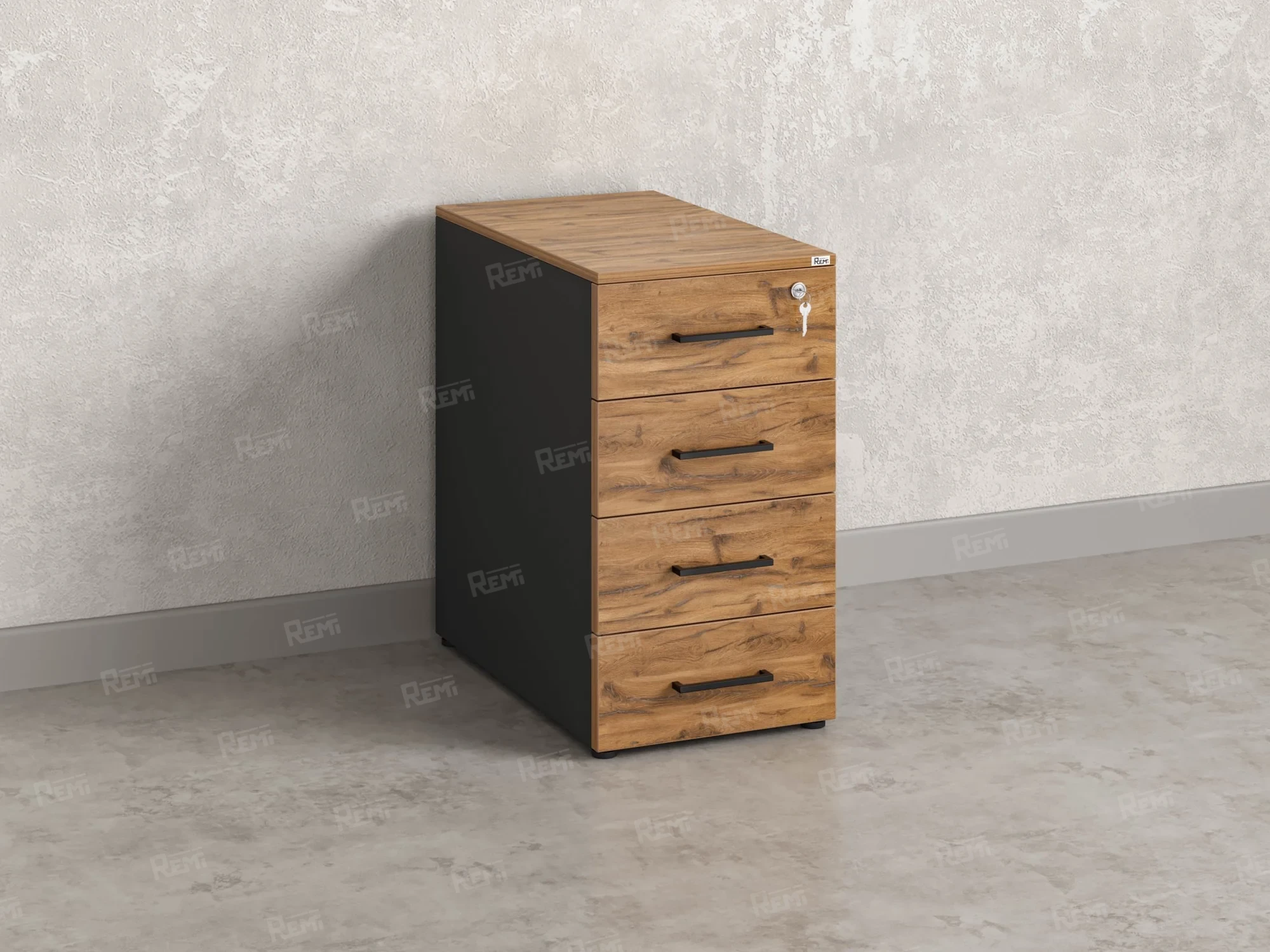 Тумба приставная, 4 ящика 400x600x750 RM121-40x60 Дуб Юстус/Черный