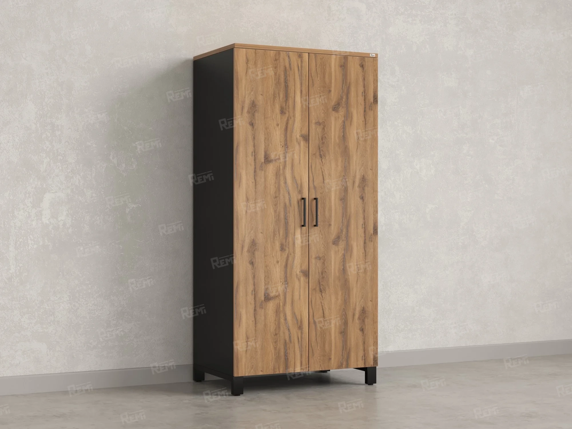 Гардероб, штанга, 1 полка 900x600x1900 RM158-90x60 Дуб Юстус/Черный