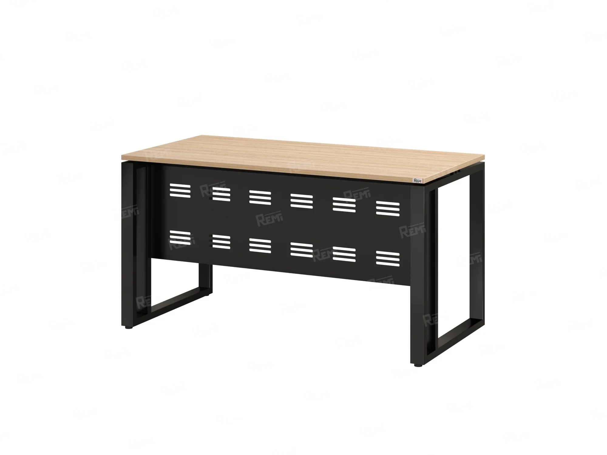 Стол прямой на О-образных опорах с металлическим экраном 1600x700x750 RM042-16x7 Вяз Швейцарский светлый/Черный
