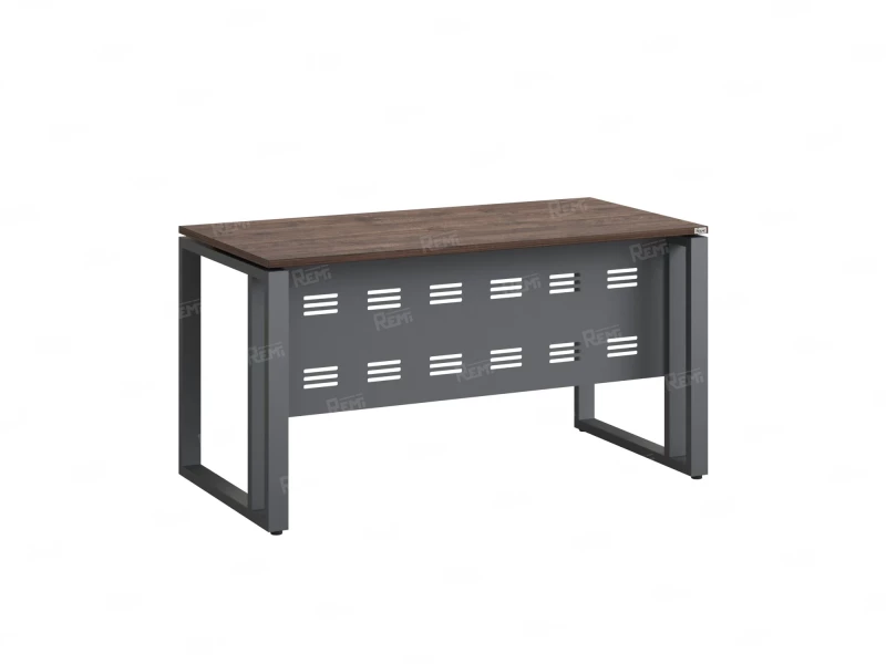 Стол прямой на О-образных опорах с металлическим экраном 2000x800x750 RM042-20x8 Дуб Апрельский шоколад/Серый