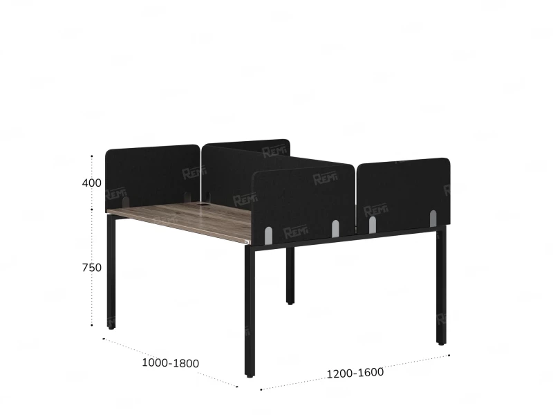 Бенч-система, 2 рабочих места, на П-образных опорах, 5 тканевых экрана 1200x1400x750 RM165-3-12x14 Дуб Маувелла/Черный