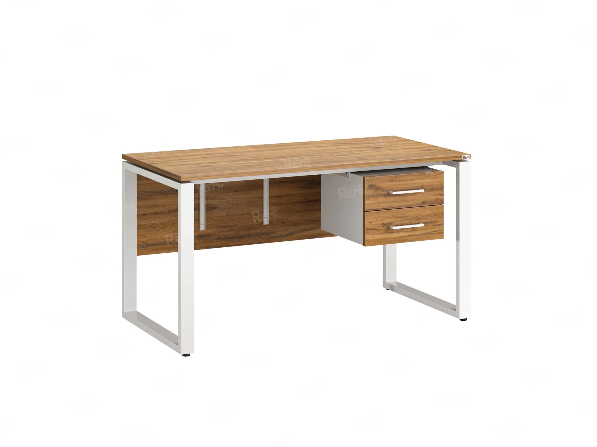 Стол прямой, подвесная тумба, ЛДСП экран, О-опора 1800x800x750 RM033-18x8 Дуб Юстус/Белый