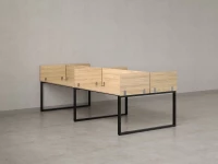 Бенч-система, 4 рабочих места, на О-образных опорах, 8 ЛДСП экранов 2800x1200x750 RM170-1-14x12 Вяз Швейцарский светлый/Черный