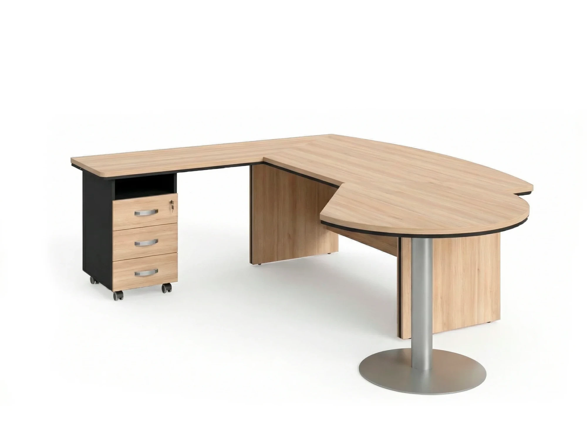 BRL RB073-215x200L Стол рук-ля L угловой с брифингом и тумбой 3 ящика 2150х2000х760 Акация/Черный