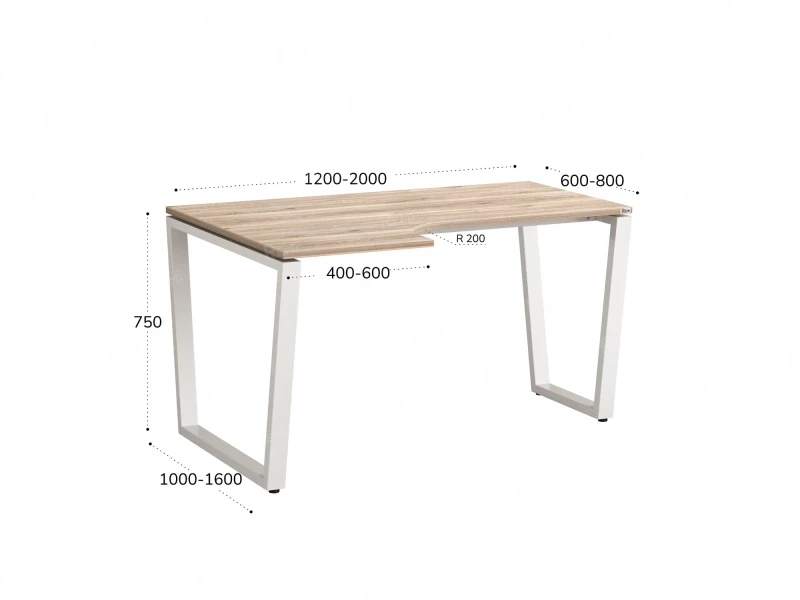 Стол угловой, U-опора, левый 1600x800/1000x750, RM051-16x8-10 Дуб Маувелла/Белый