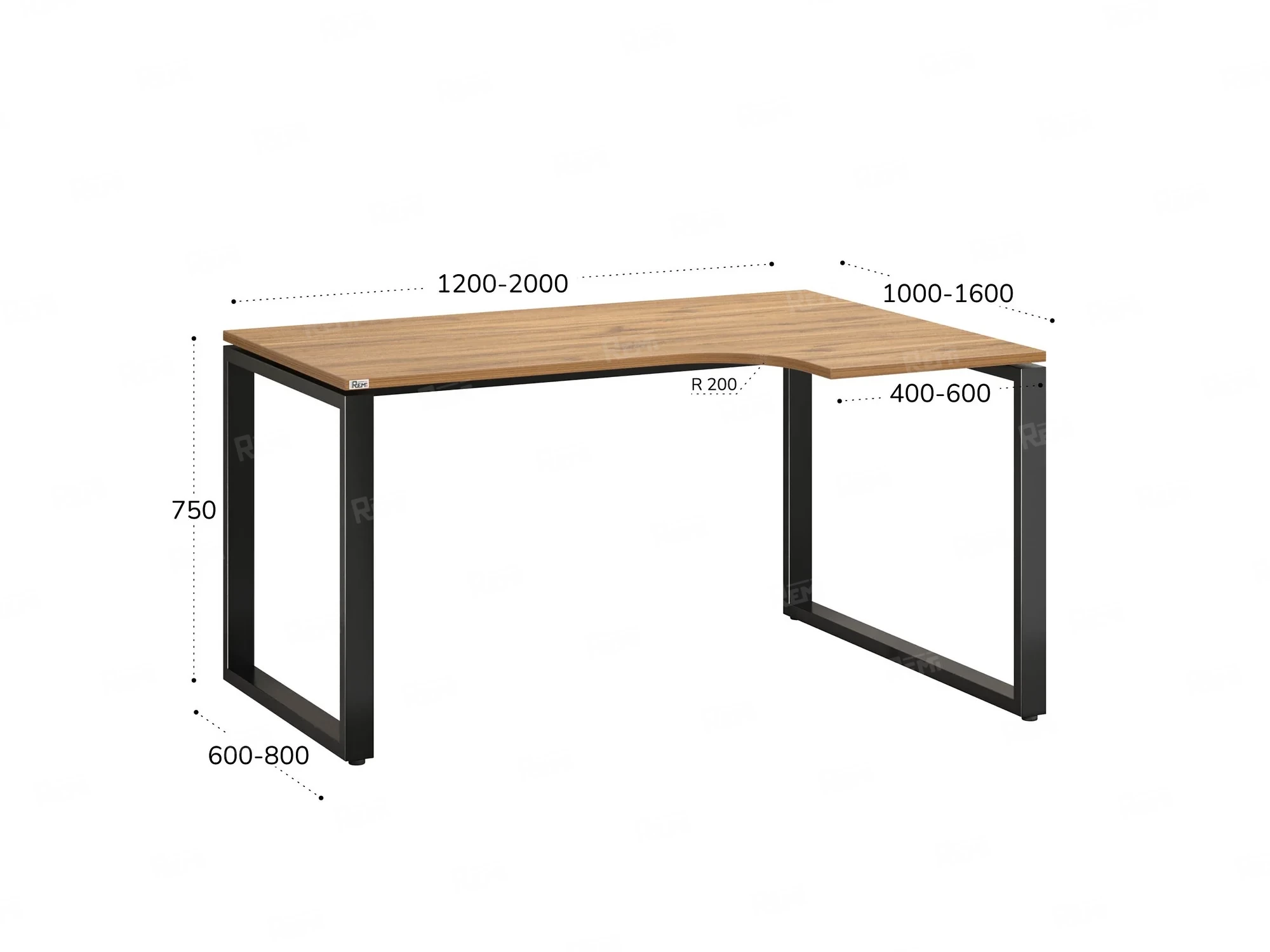 Стол угловой, О-опора, правый 1400x900/1200x750, RM054-14x9-12 Дуб Юстус/Черный
