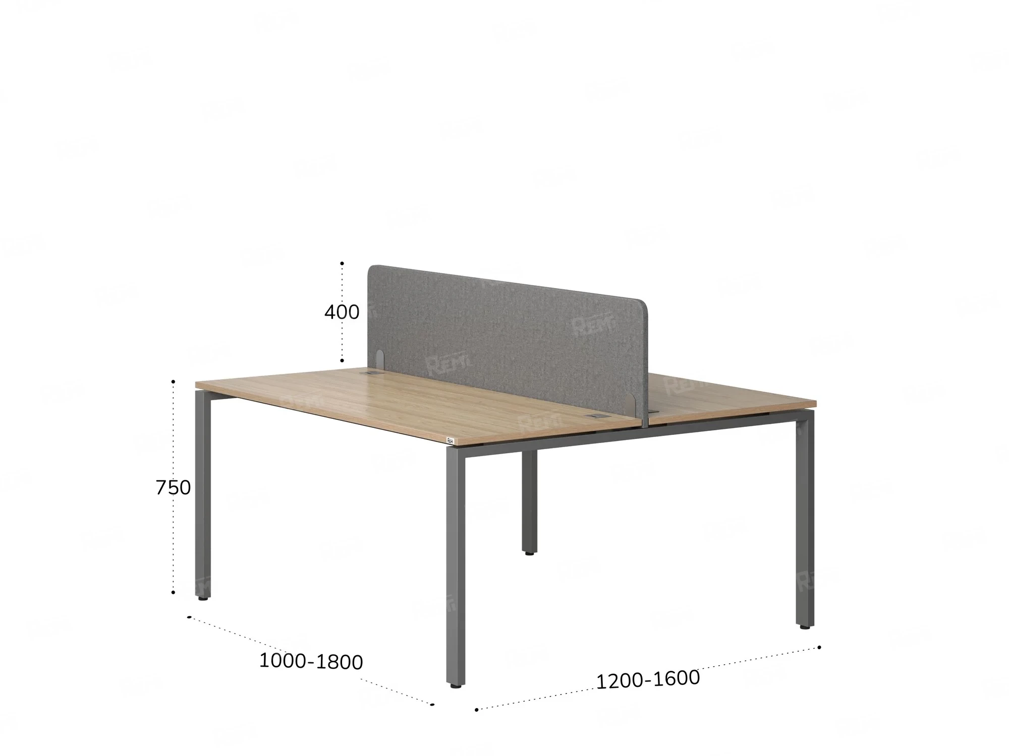 Бенч-система, 2 рабочих места, с одним тканевым экраном 1600x1200x750 RM165-1-16x12 Вяз Швейцарский светлый/Серый