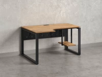 Стол угловой, экран металл, О-опора, левый 1600x900/1200x750, RM056-16x9-12 Дуб Юстус/Черный