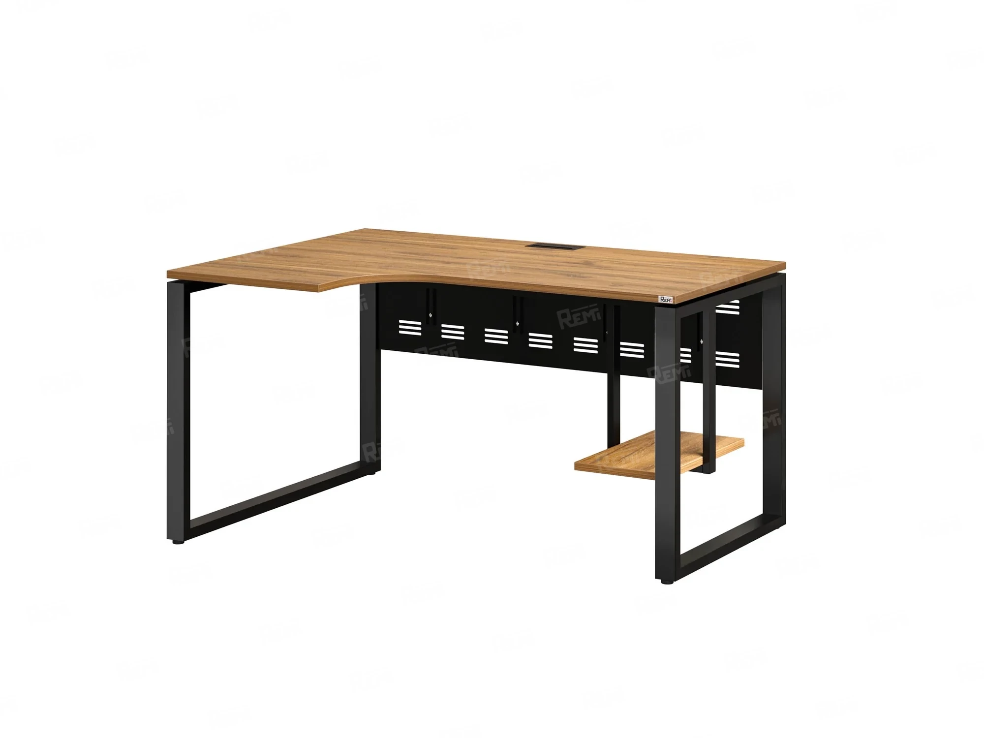 Стол угловой, экран металл, О-опора, левый 1600x900/1200x750, RM056-16x9-12 Дуб Юстус/Черный