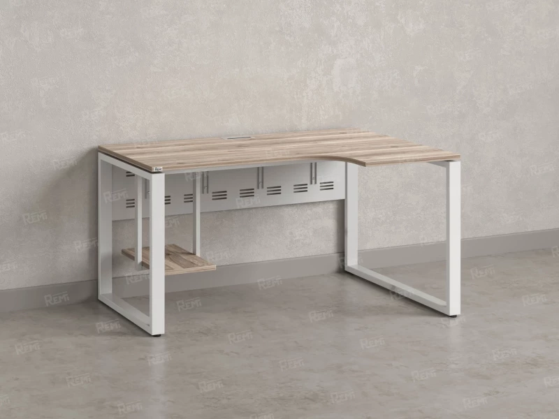 Стол угловой, экран металл, О-опора, правый 1400x800/1000x750, RM057-14x8-10 Дуб Маувелла/Белый