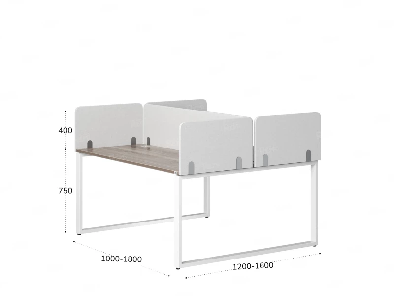 Бенч-система, 2 рабочих места, 5 тканевых экранов 1400x1400x750 RM169-3-14x14 Дуб Маувелла/Белый
