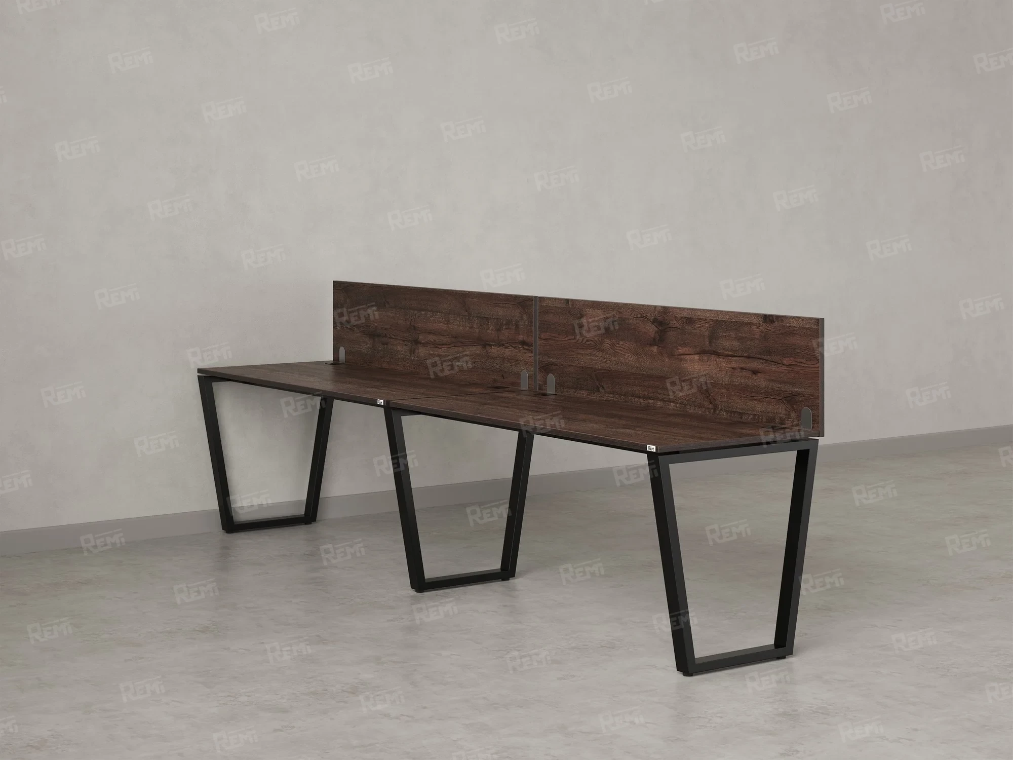 Бенч-система в 1 ряд, 2 рабочих места 2 ЛДСП экранов 2700x600x750 RM174-4-27x6 Дуб Апрельский шоколад/Черный