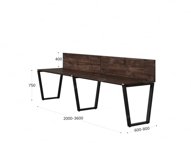 Бенч-система в 1 ряд, 2 рабочих места 2 ЛДСП экранов 2700x600x750 RM174-4-27x6 Дуб Апрельский шоколад/Черный
