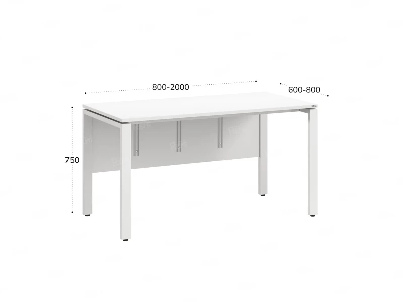 Стол прямой, П-опоры, экран ЛДСП,парящая стол-ца 1800x600x750 RM007-18x6 Белый/Белый