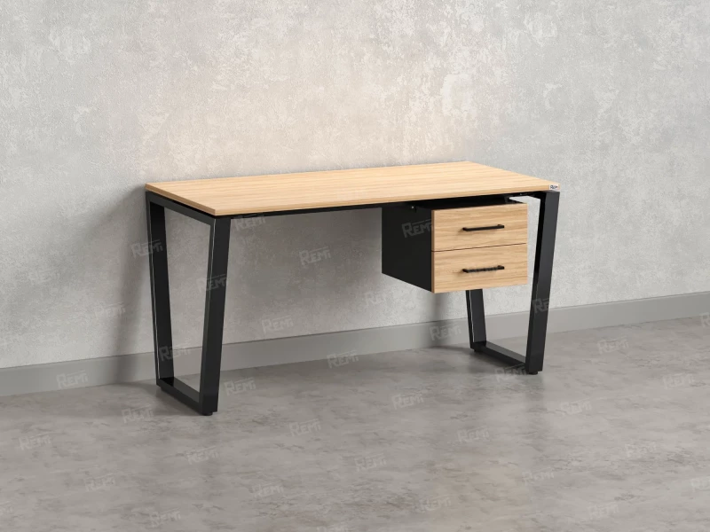 Стол прямой с подвесной тумбой 2 ящика, U-опора 2000x700x750 RM035-20x7 Вяз Швейцарский светлый/Черный