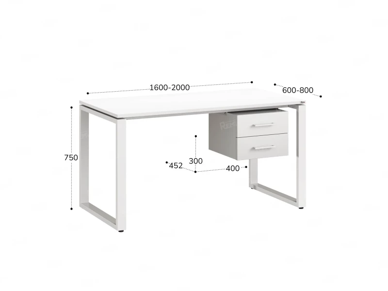 Стол прямой с подвесной тумбой 2 ящика, О-опора 2000x800x750 RM037-20x8 Белый/Белый