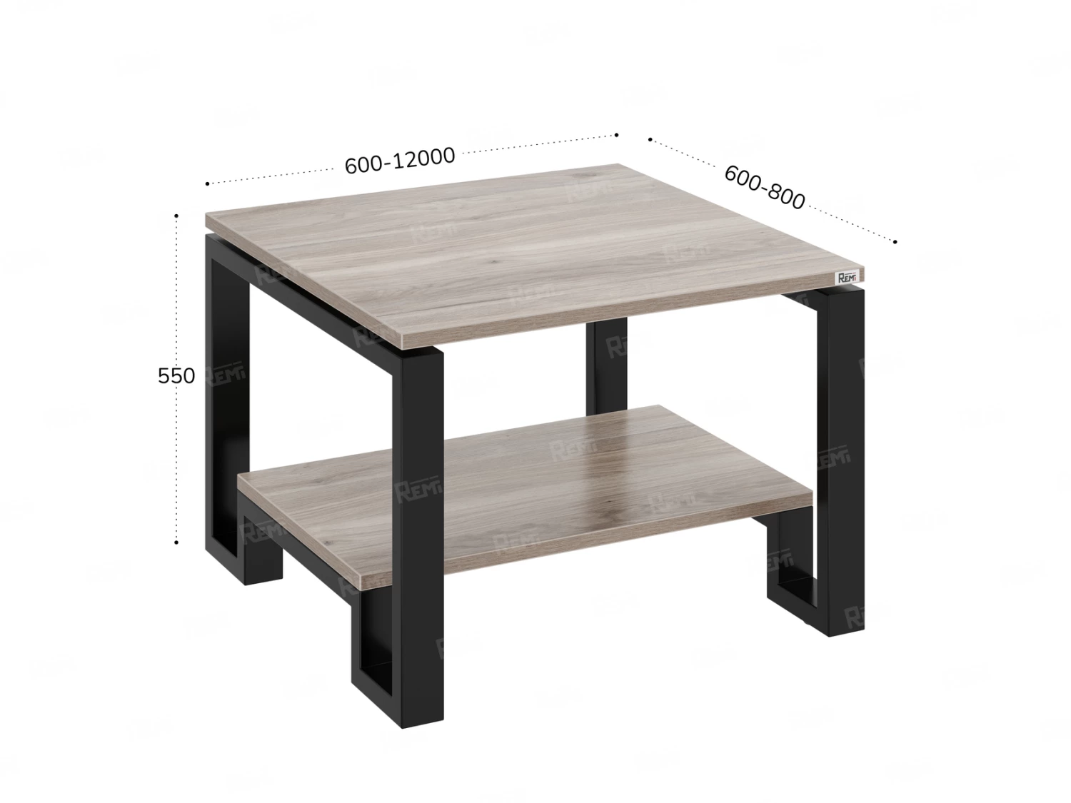 Журнальный стол с полкой 800x700x550 RM181-8x7 Дуб Маувелла/Черный