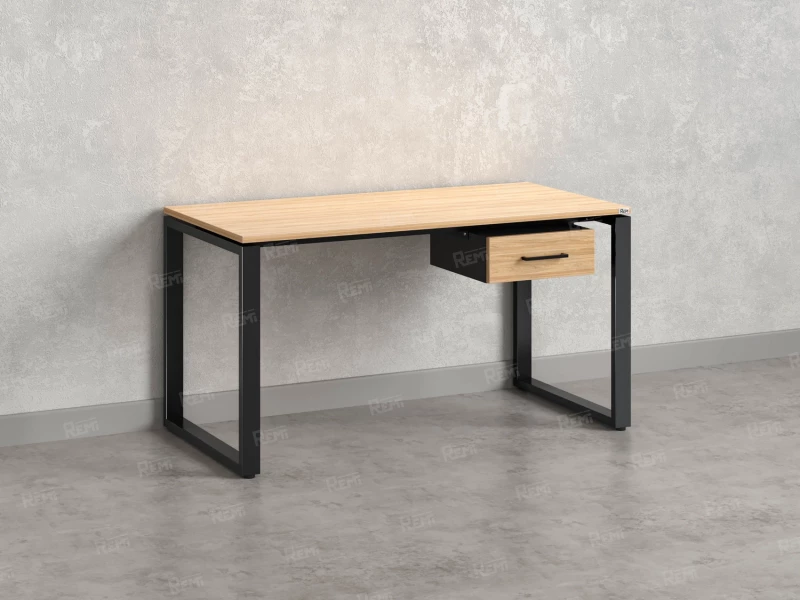 Стол прямой с подвесной тумбой, О-опора 1600x600x750 RM036-16x6 Вяз Швейцарский светлый/Черный