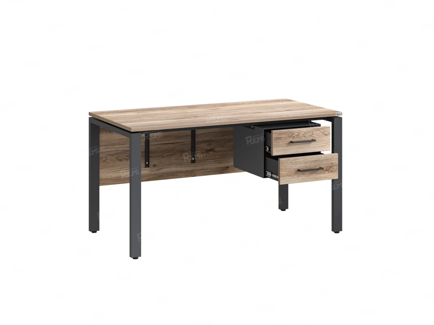 Стол прямой, подвесная тумба, ЛДСП экран, П-опора 2000x700x750 RM031-20x7 Дуб Маувелла/Серый