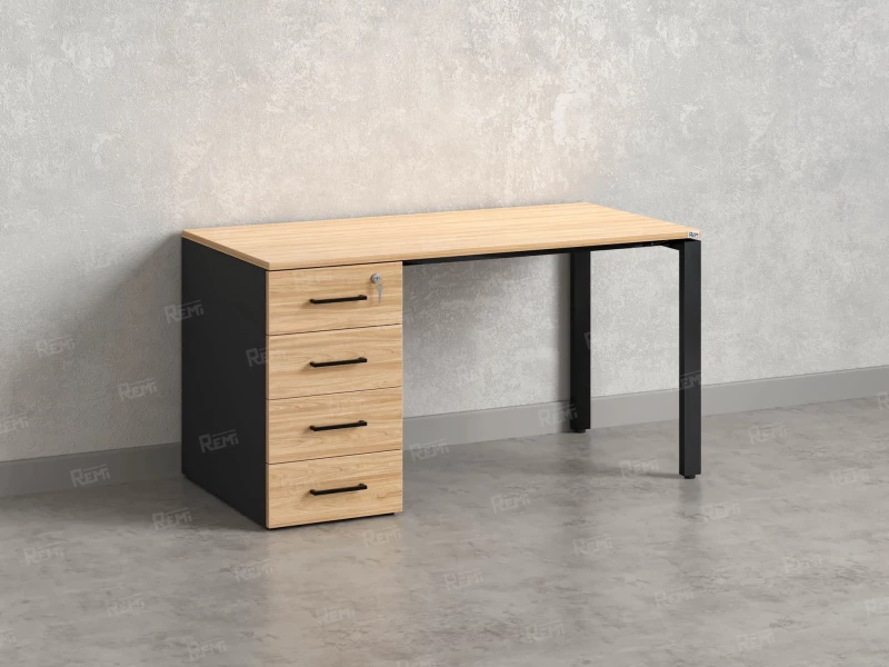 Стол прямой с тумбой на П-образных опоре, левый 1600x700x750 RM102-16x7 Вяз Швейцарский светлый/Черный