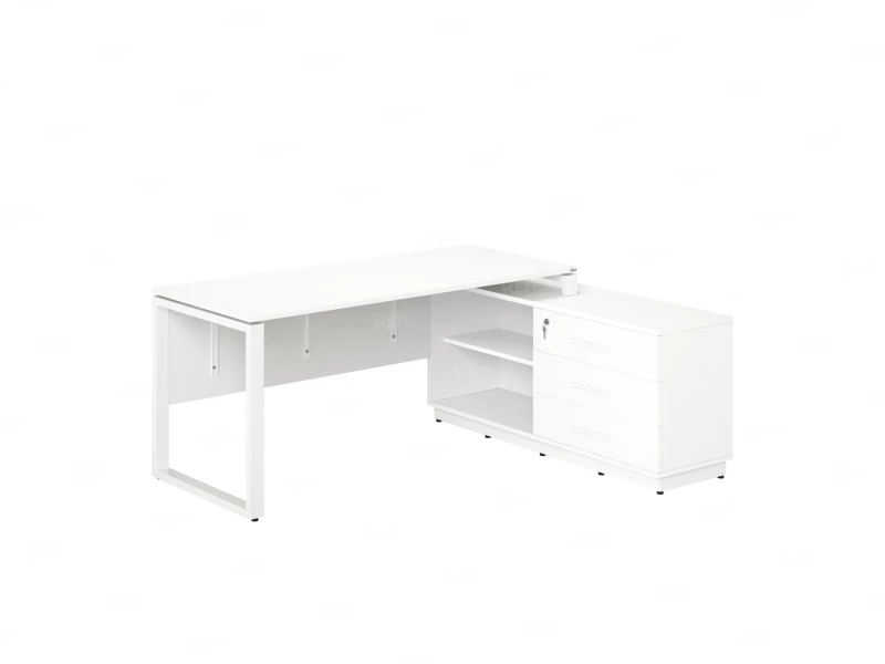 Стол прямой с тумбой R, ЛДСП экран, О-опора 1600x1400x750 RM012R-16x7 Белый/Белый