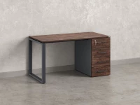 Стол прямой с тумбой на О-образных опоре, правый 1800x700x750 RM105-18x7 Дуб Апрельский шоколад/Серый