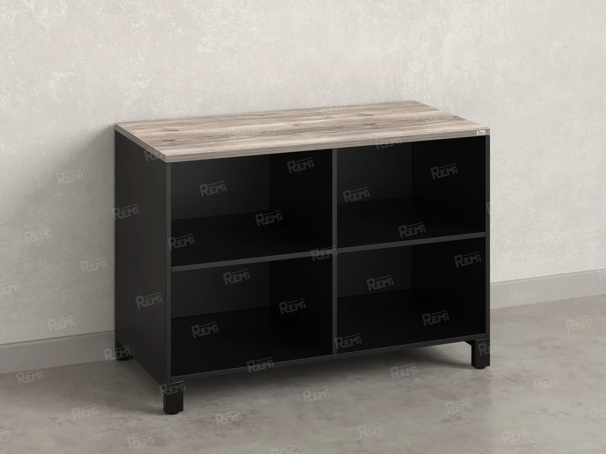 Стеллаж низкий, 4 ячейки 1200х600х850 RM145-12x6 Дуб Маувелла/Черный