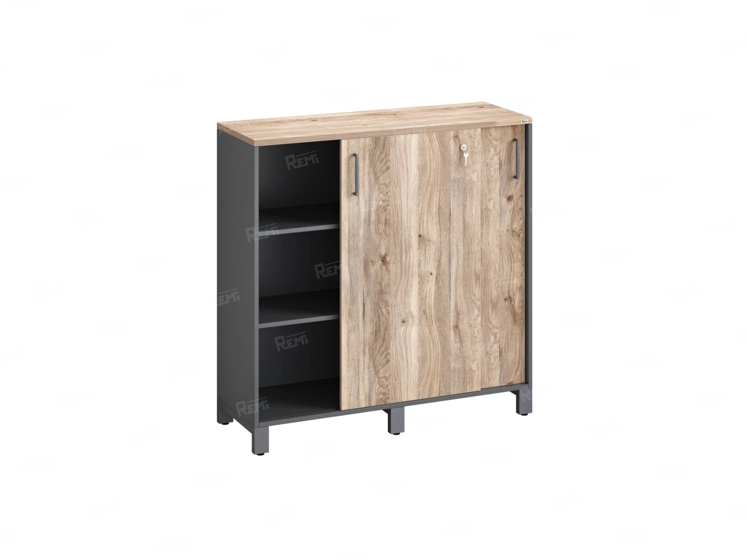 Низкий шкаф-купе, 3 полки 1200x420x1200 RM128-120x42 Дуб Маувелла/Серый