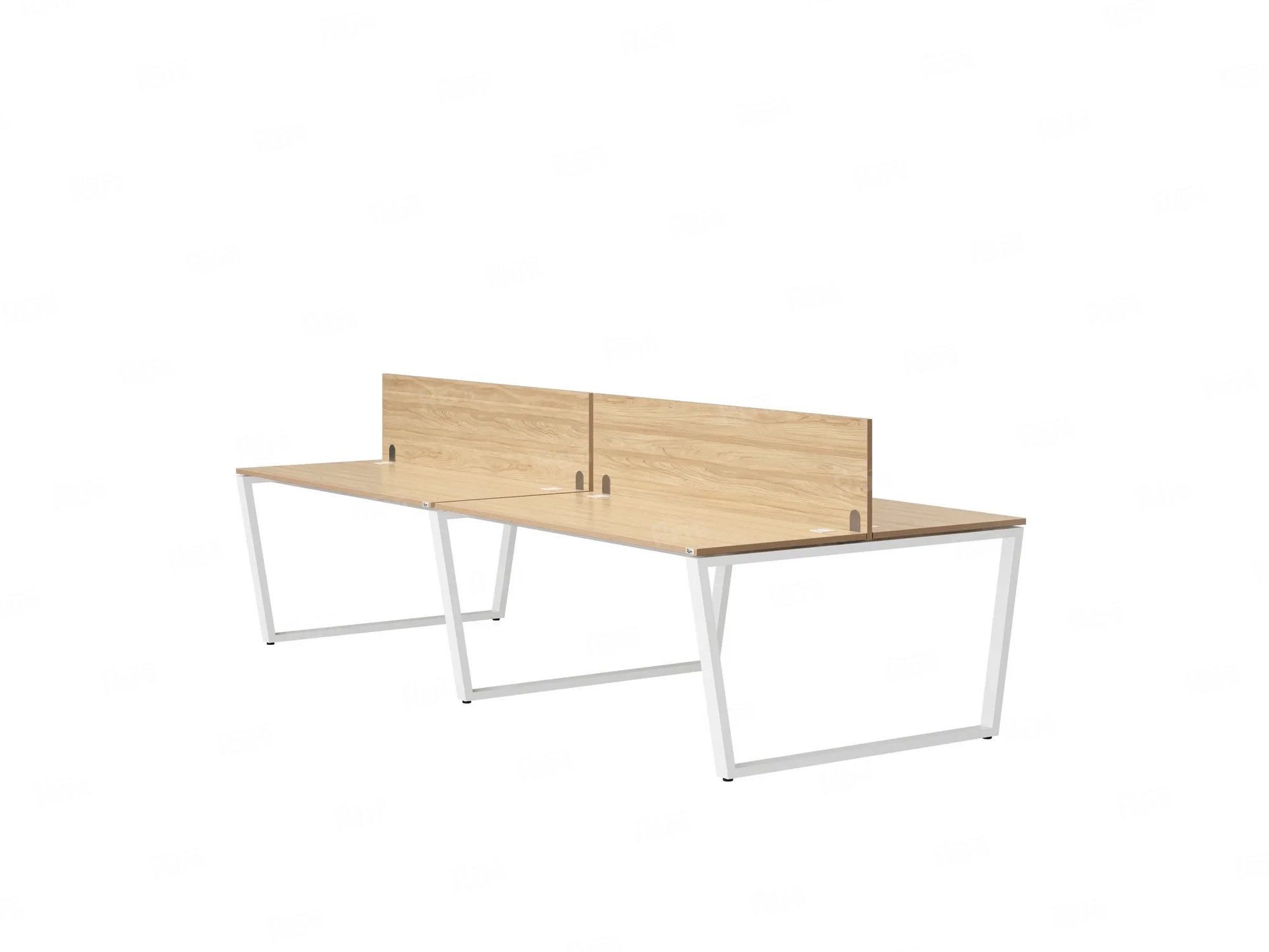 Бенч-система, 4 рабочих места, на U-образных опорах, 2 ЛДСП экранов 3600x1400x750 RM173-4-18x14 Вяз Швейцарский светлый/Белый