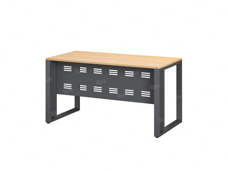 Стол прямой на О-образных опорах с металлическим экраном 1600x700x750 RM042-16x7 Вяз Швейцарский светлый/Серый