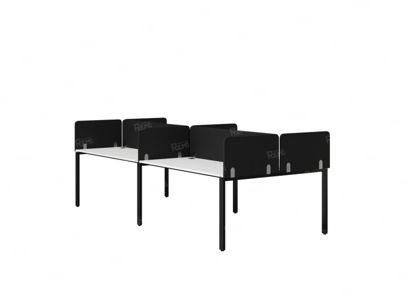 Бенч-система, 4 рабочих места, на П-образных опорах, 8 тканевых экранов 2400x1200x750 RM166-1-12x12 Белый/Черный