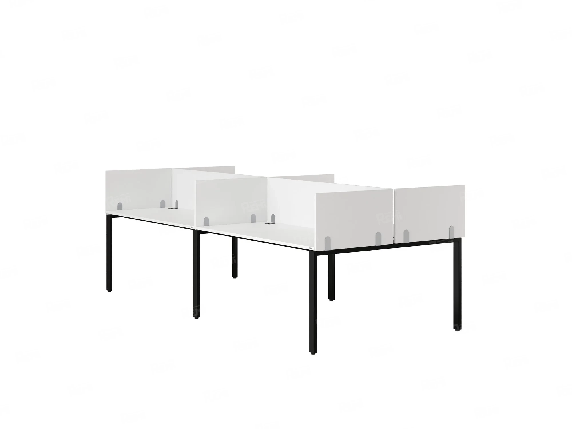 Бенч-система, 4 рабочих места, на П-образных опорах, 8 ЛДСП экранов 2800x1600x750 RM166-2-14x16 Белый/Черный