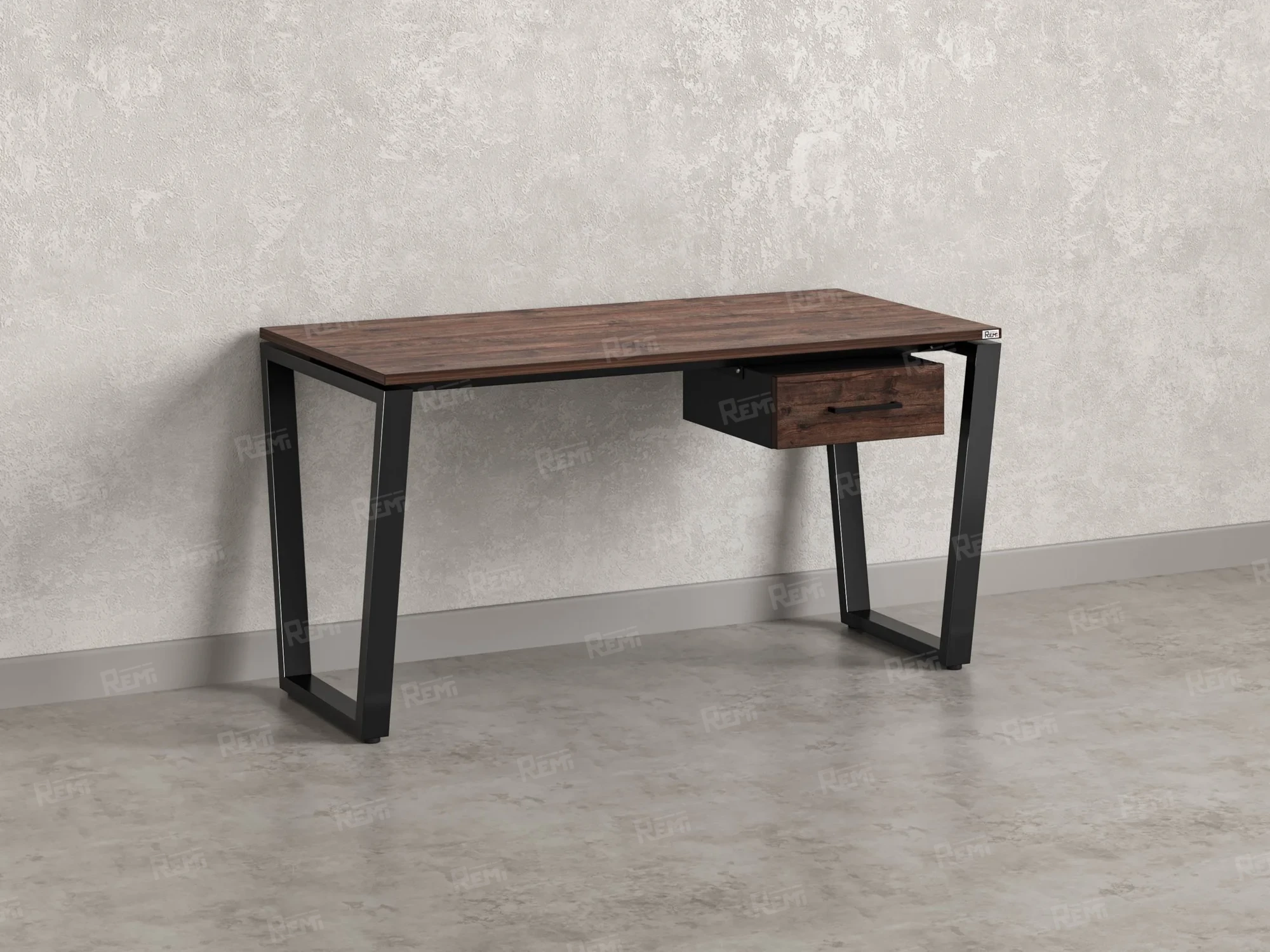 Стол прямой с подвесной тумбой, U-опора 1800x700x750 RM034-18x7 Дуб Апрельский шоколад/Черный