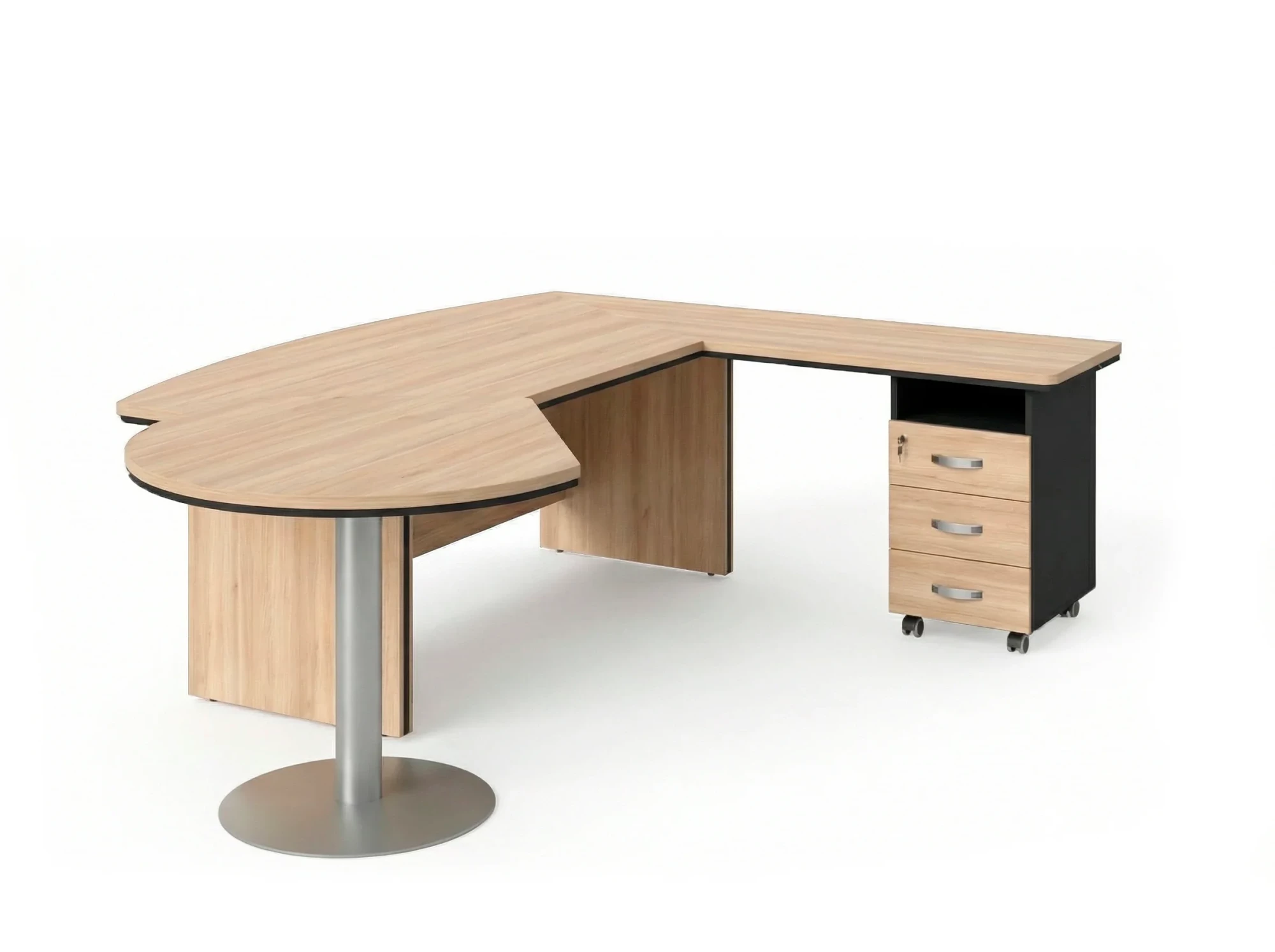 BRL RB073-215x200R Стол рук-ля R угловой с брифингом и тумбой 3 ящика 2150х2000х760 Акация/Черный