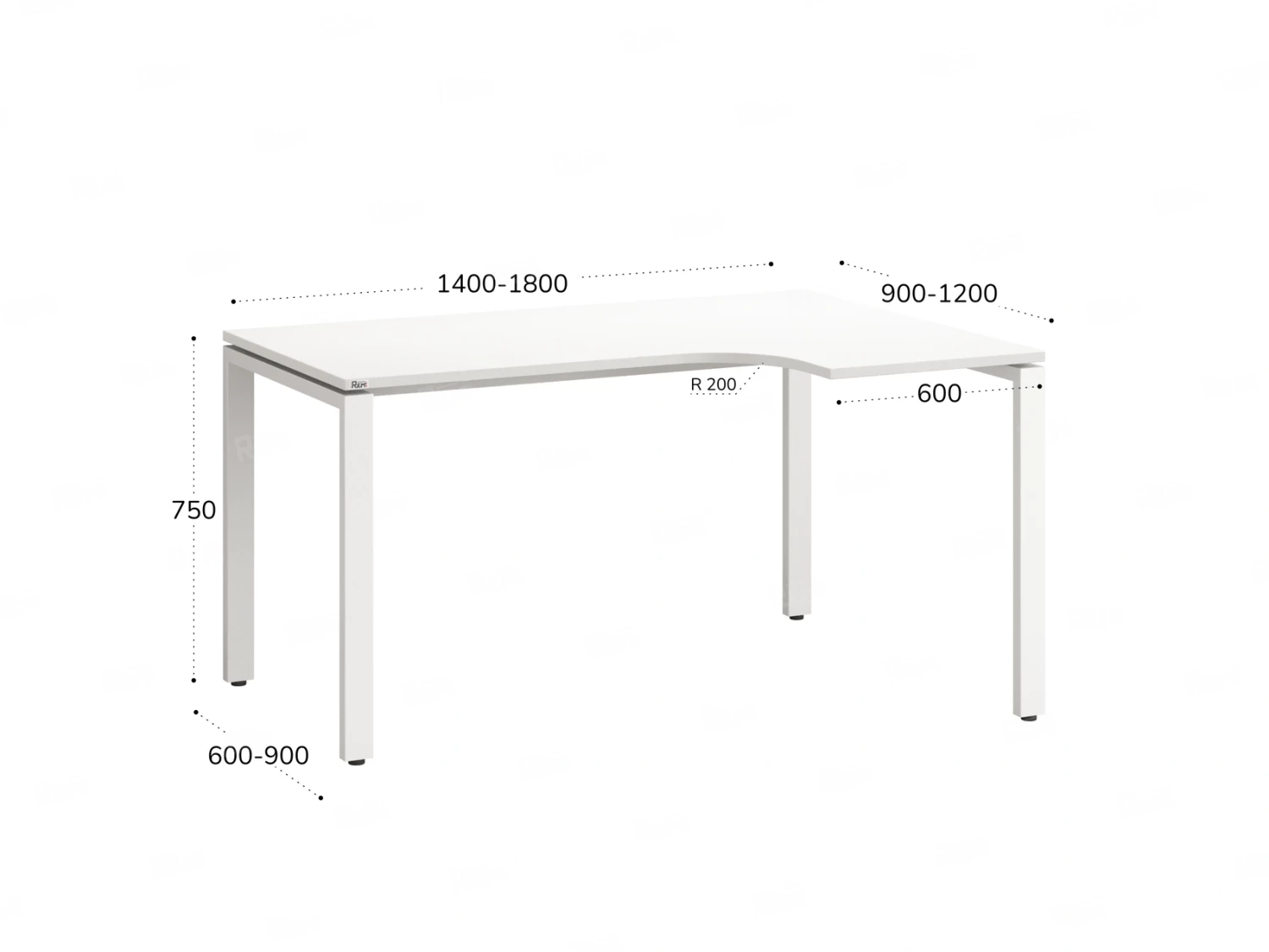 Стол угловой, П-опора, правый 1400x600/900x750, RM052-14x6-9 Белый/Белый