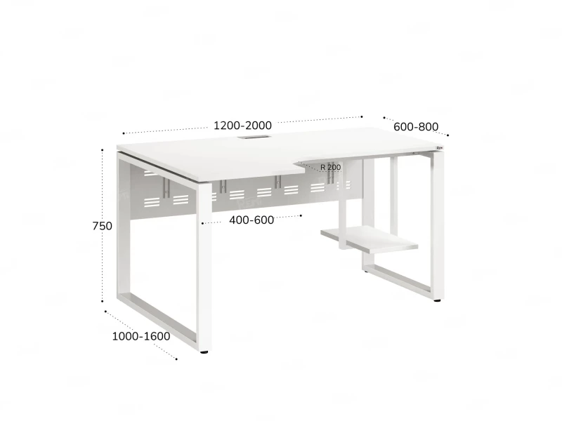 Стол угловой, экран металл, О-опора, левый 1800x600/900x750, RM056-18x6-9 Белый/Белый