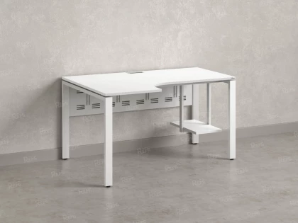 Стол угловой, экран металл, П-опора, левый 1600x600/900x750, RM059-16x6-9 Белый/Белый