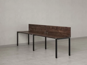 Бенч-система в 1 ряд, 2 рабочих места 2 ЛДСП экранов 2700x600x750 RM167-4-27x6 Дуб Апрельский шоколад/Черный