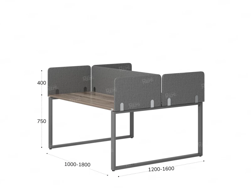 Бенч-система, 2 рабочих места, 5 тканевых экранов 1400x1400x750 RM169-3-14x14 Дуб Маувелла/Серый
