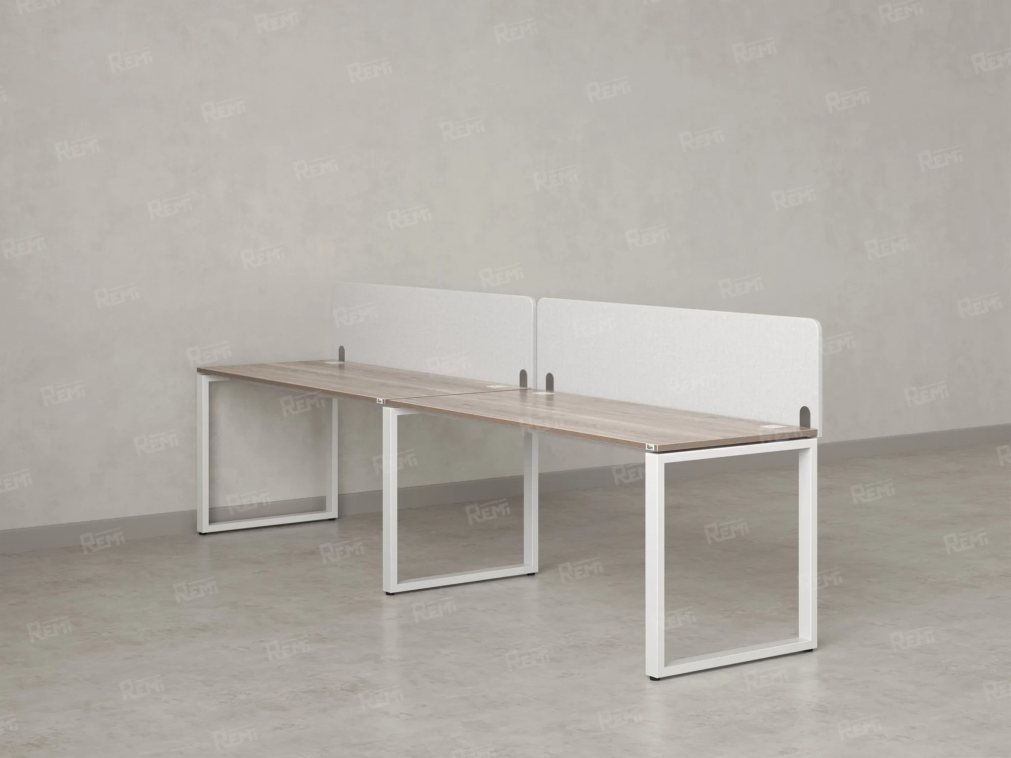 Бенч-система в 1 ряд, 2 рабочих места 2 тканевых экранов 2000x700x750 RM168-3-20x7 Дуб Маувелла/Белый