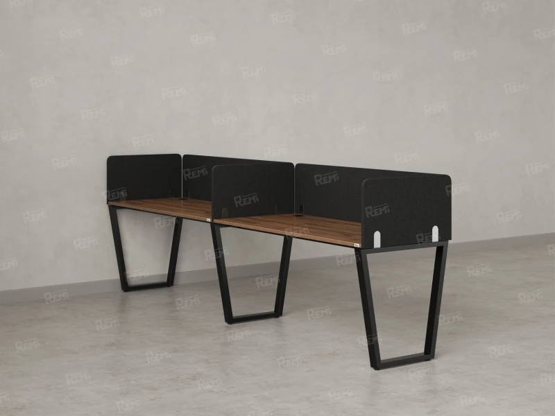 Бенч-система в 1 ряд, 2 рабочих места 5 тканевых экранов 2400x700x750 RM174-1-24x7 Дуб Юстус/Черный